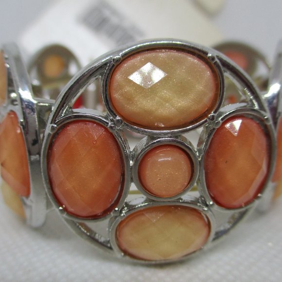 Cato Oval Round Pearch Orange Faceted Cabochon Bracelet Faceted Plastic Cabochon - Picture 5 of 10